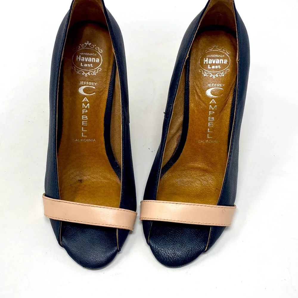 Jeffrey Campbell Havana Last Wedge Heels Navy Nude Leather Size 5M